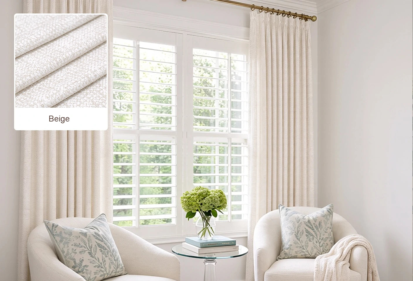 Beige Lucas curtain fabric swatch