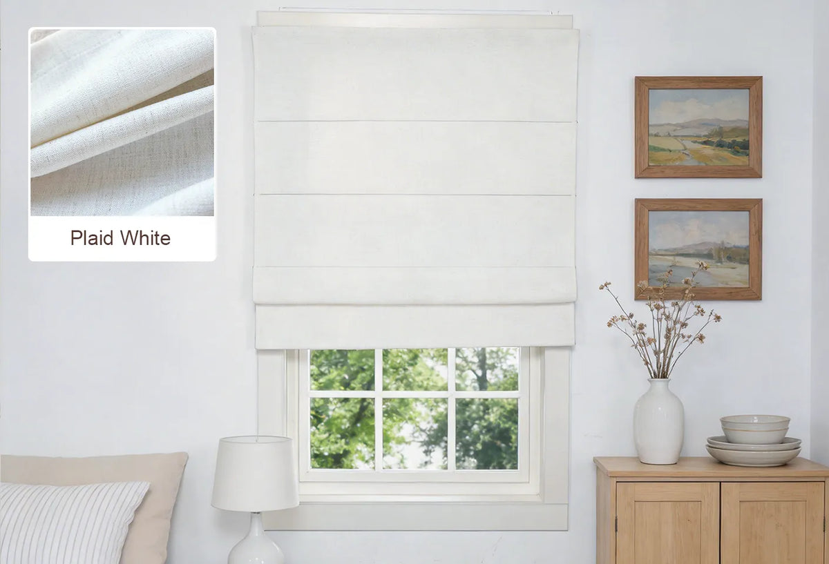 Plaid White Jasper Roman shade fabric