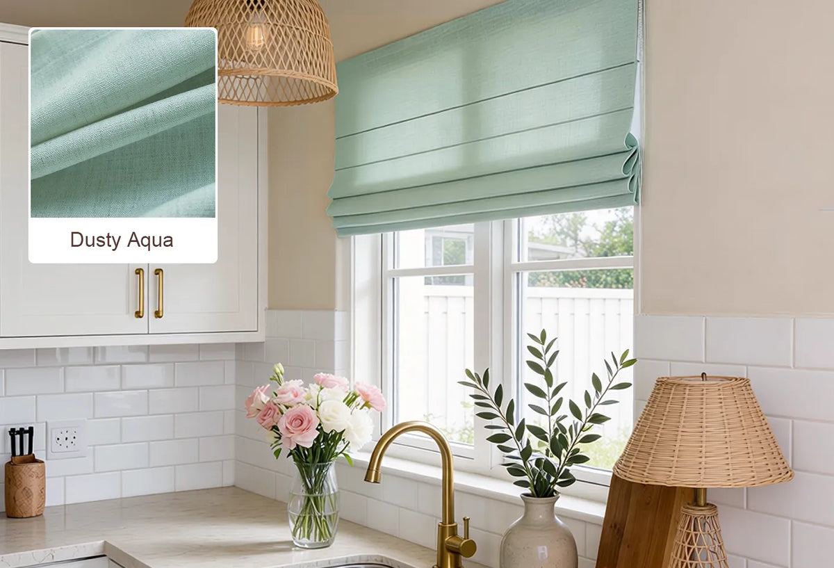 Dusty Aqua Jasper Roman shade fabric