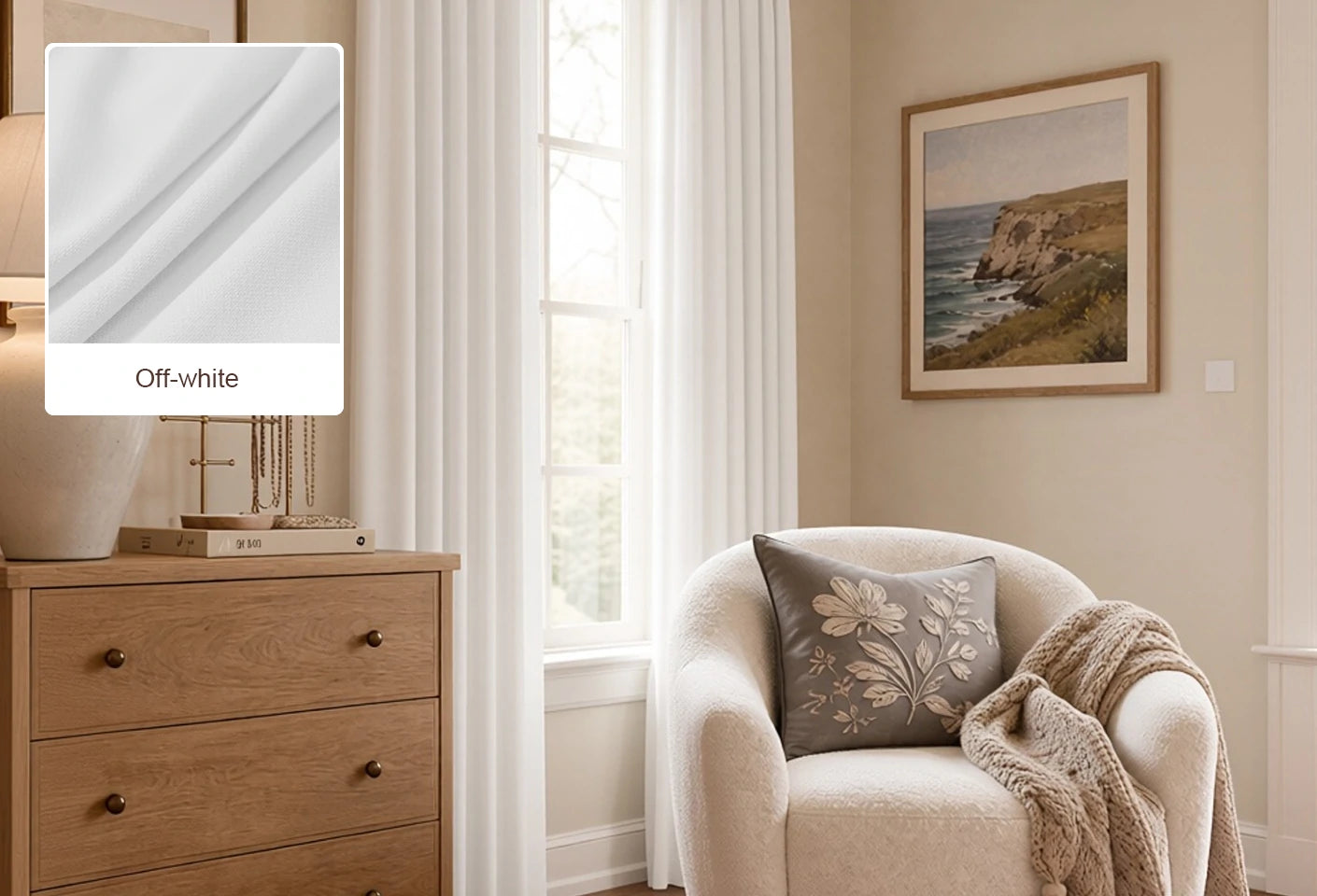 Beige Lucas curtain fabric swatch