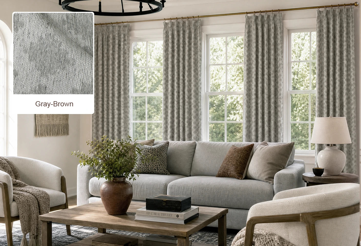 Light Brown Lucas curtain fabric swatch