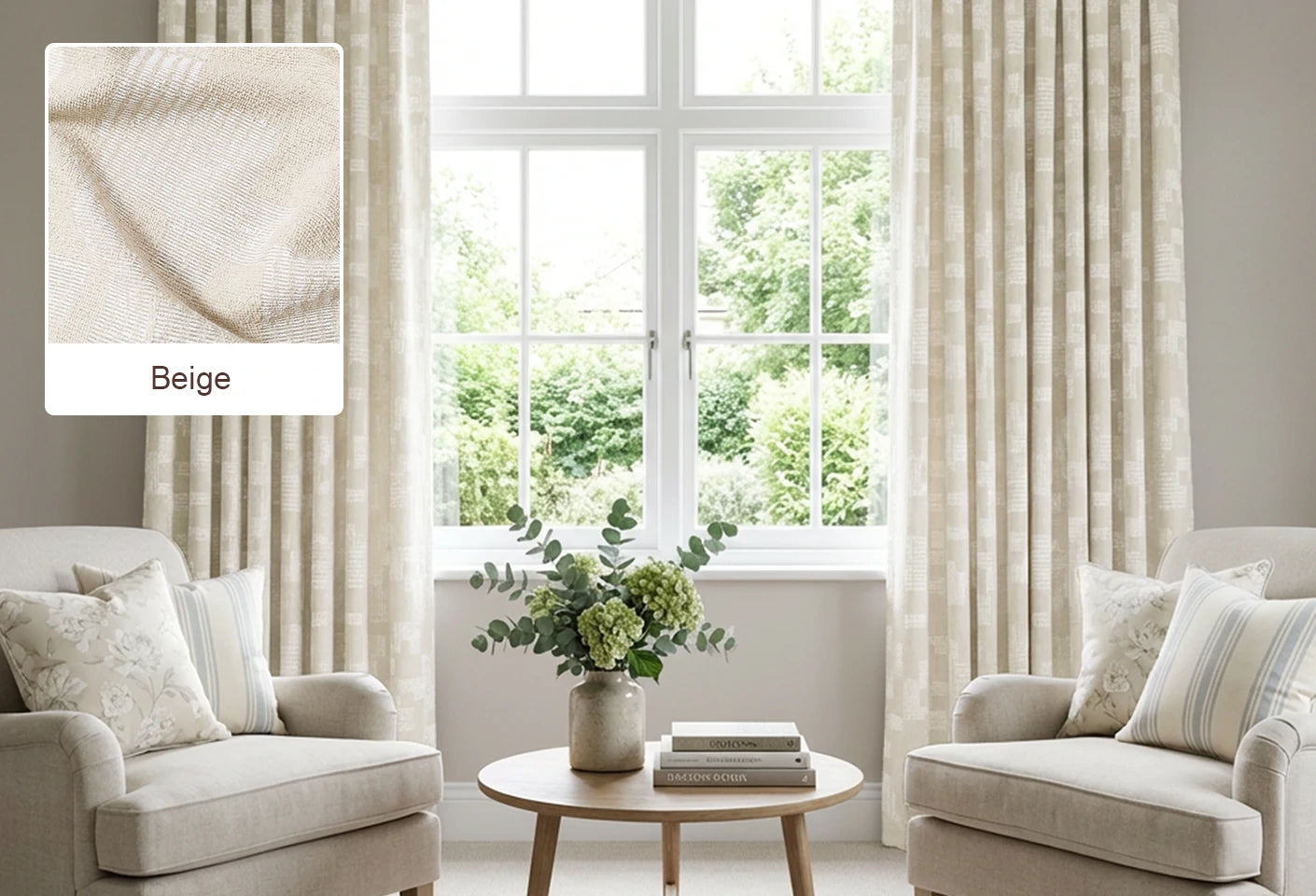 Beige Lucas curtain fabric swatch