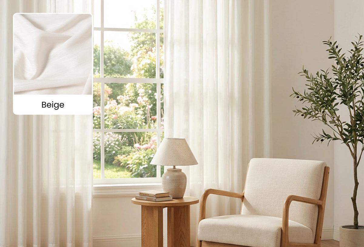 Pure white Ayla sheer curtain fabric swatch