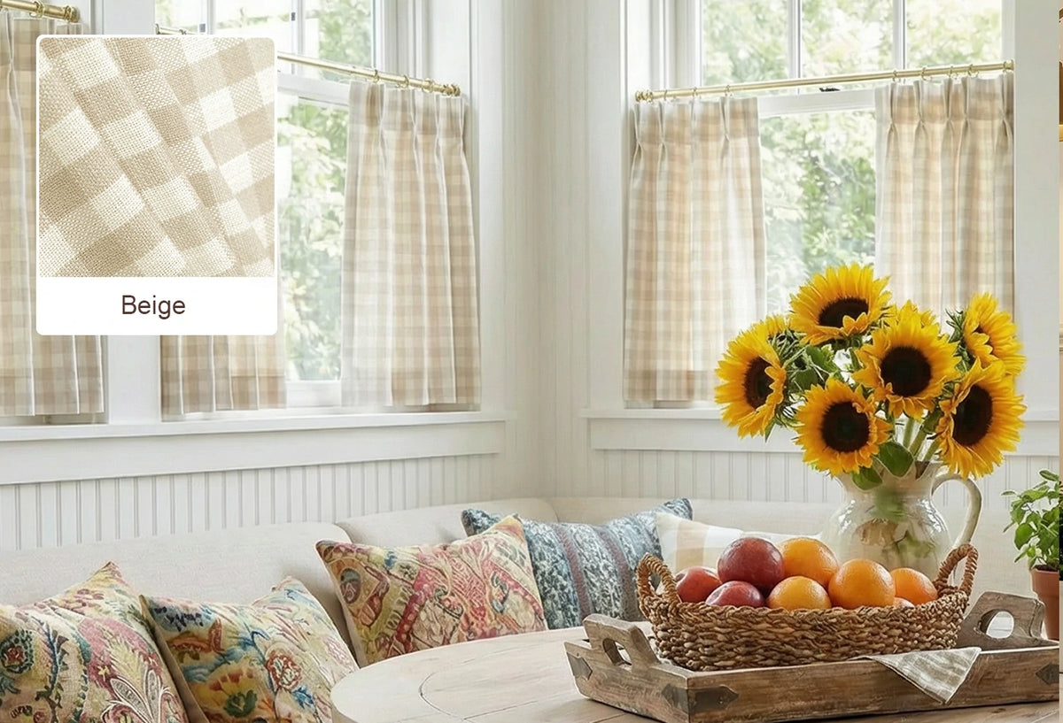 Beige Simon cafe curtain fabric