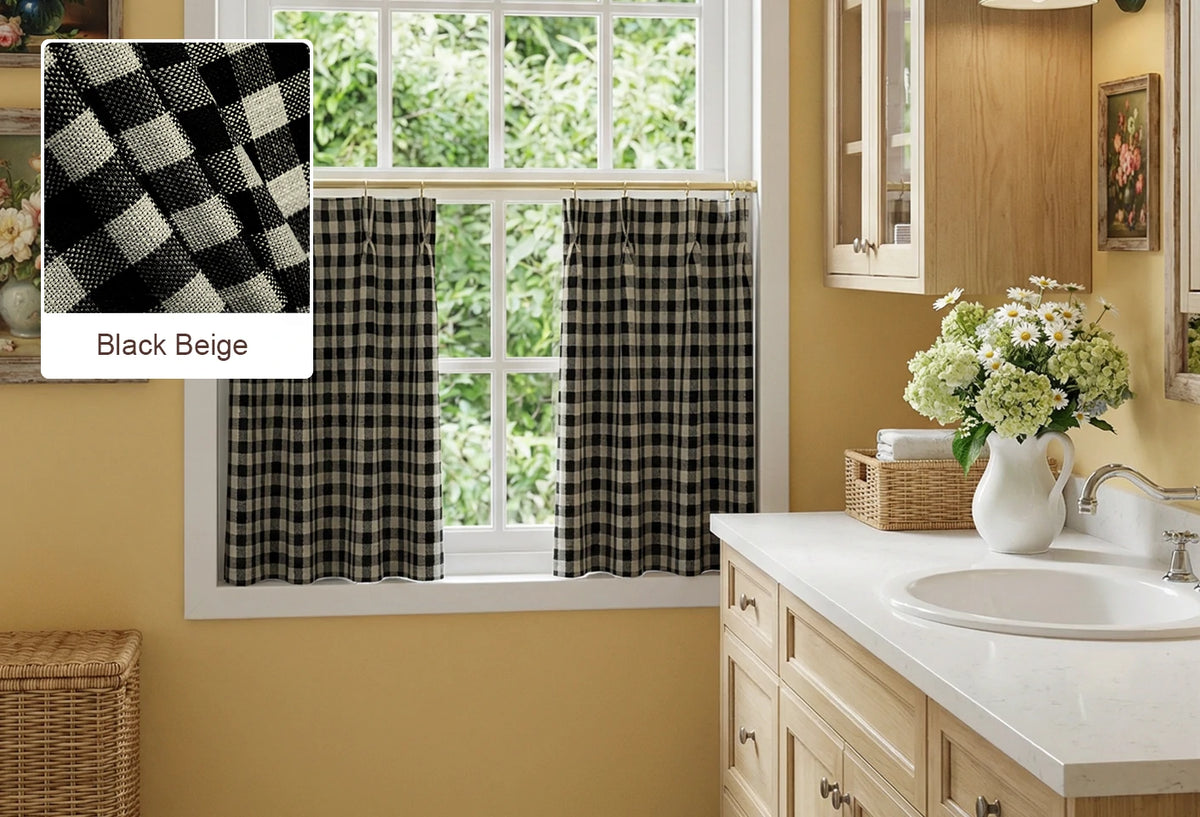 Black Beige Simon cafe curtain fabric