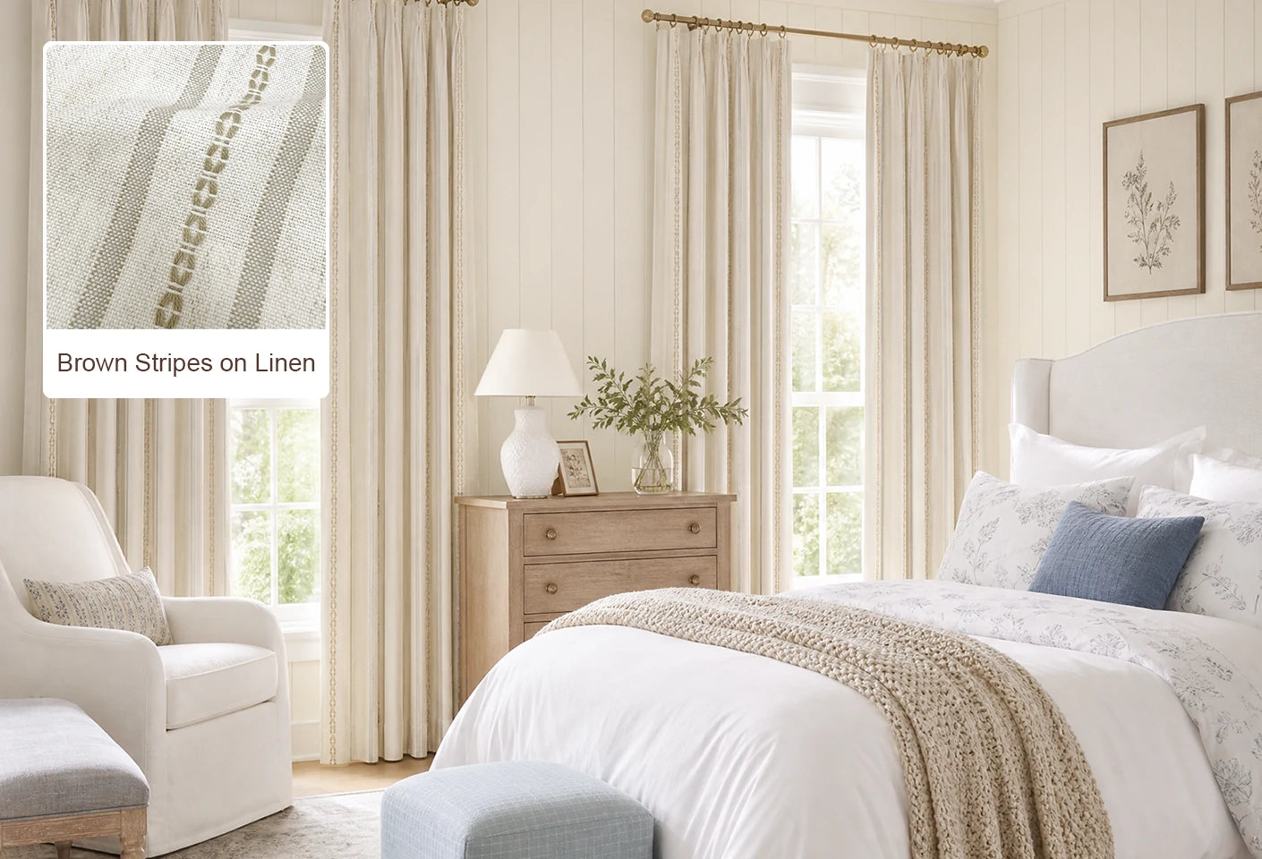 Brown Stripes on Linen Ocean curtain fabric
