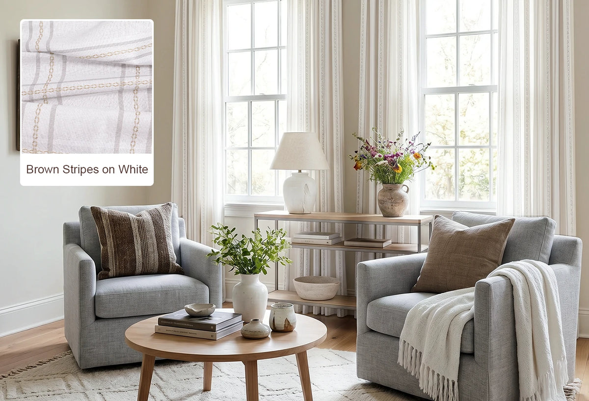 Brown Stripes on White Ocean curtain fabric