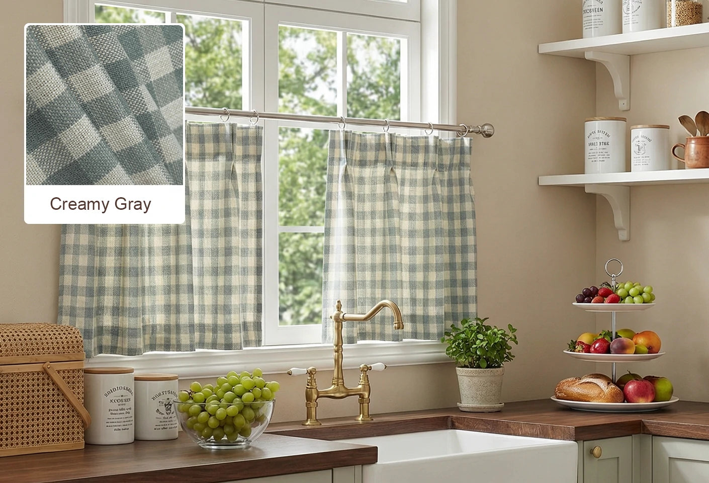 Creamy Gray Simon cafe curtain fabric