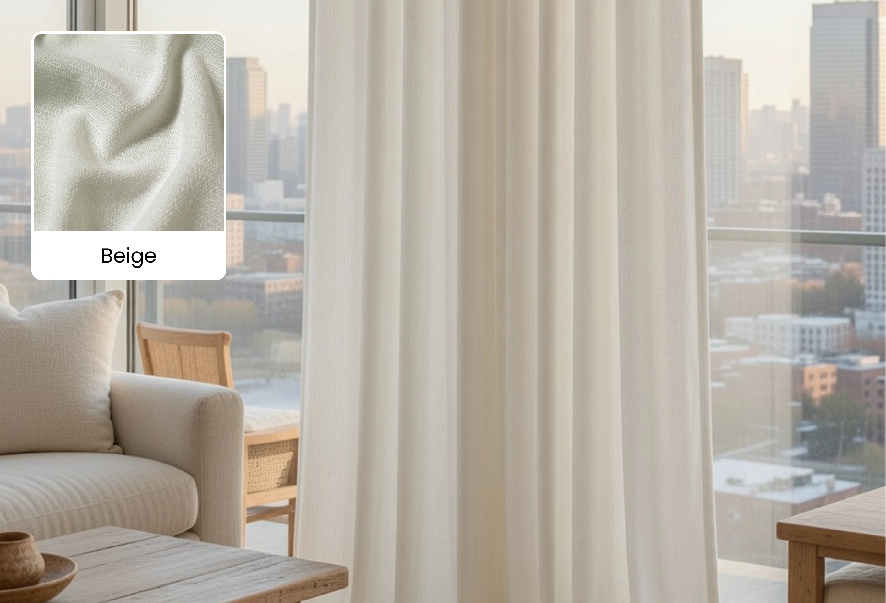 Beige Lucas curtain fabric swatch