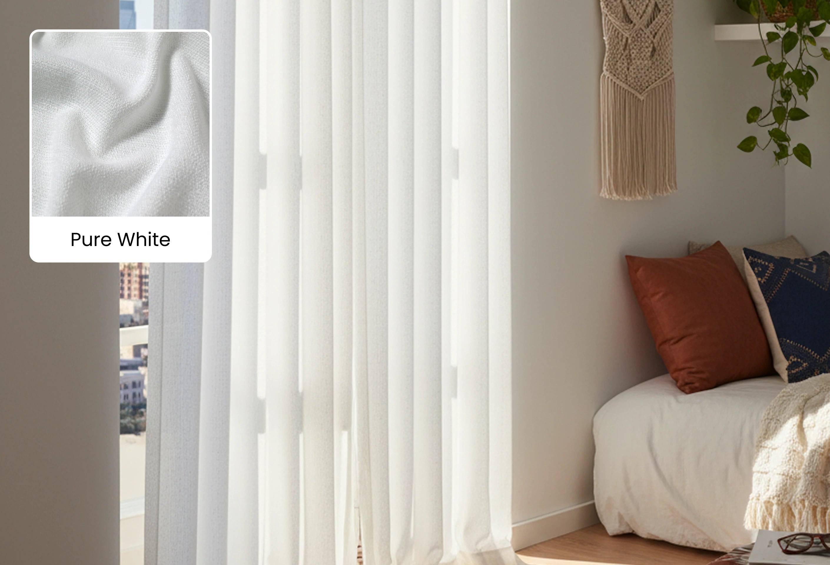 Pure White Lucas curtain fabric swatch
