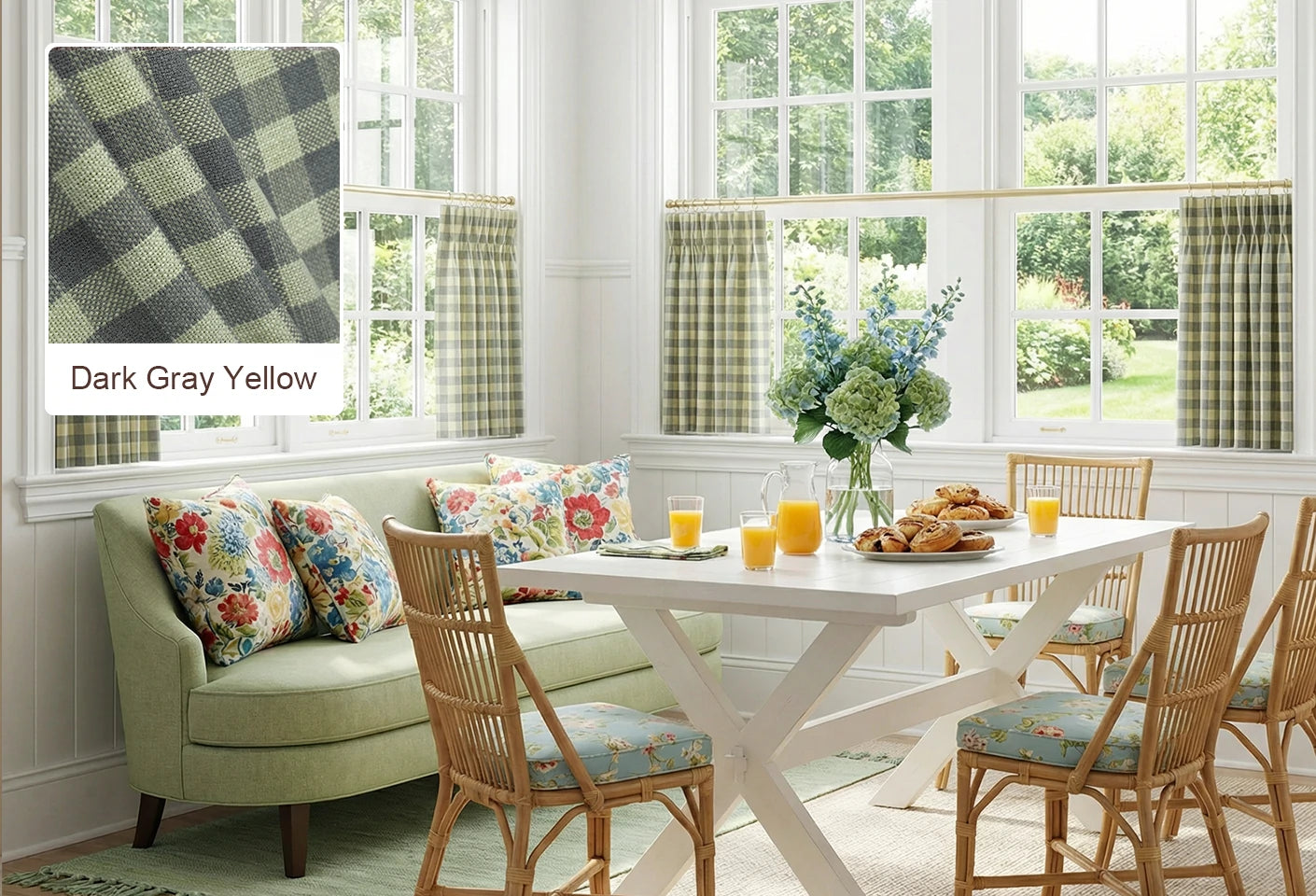 Dark Gray Yellow Simon cafe curtain fabric