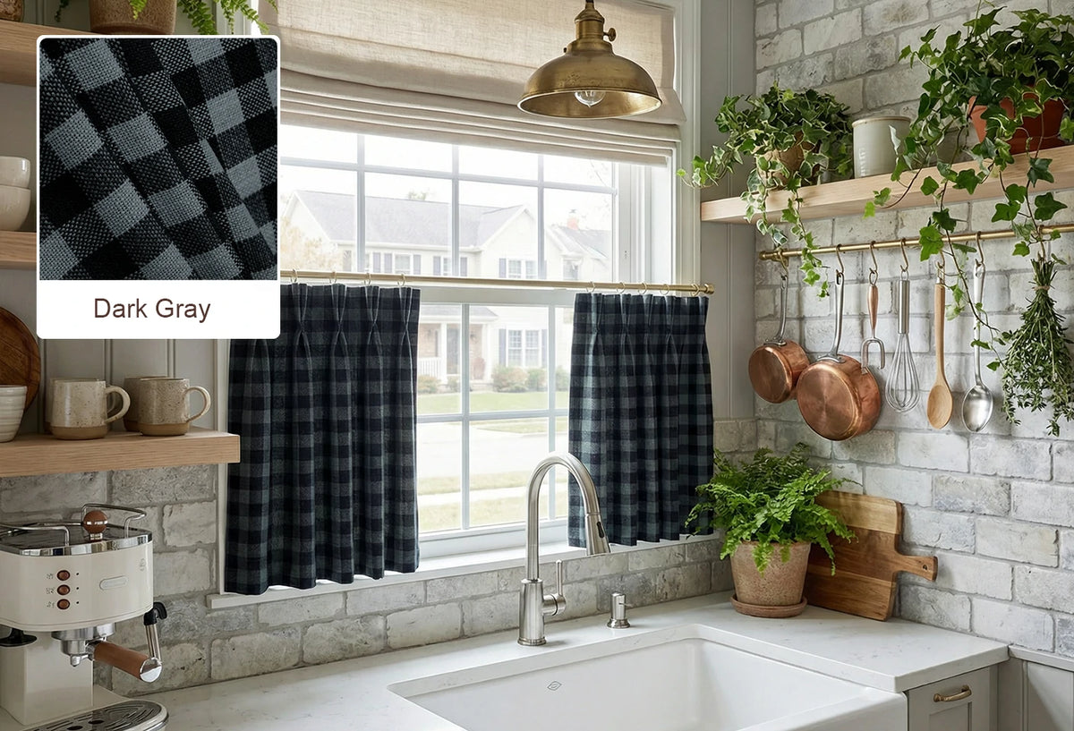 Dark Gray Simon cafe curtain fabric