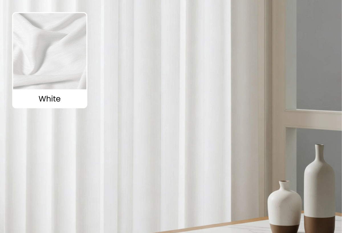 Pure white Ayla sheer curtain fabric swatch