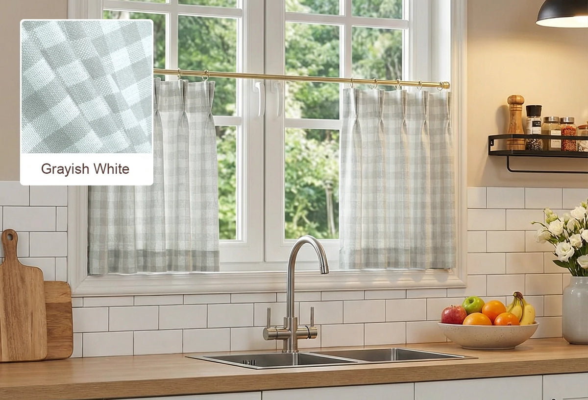 Grayish White Simon cafe curtain fabric