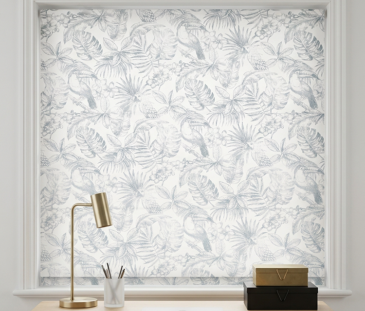 Orion blackout Roman shades in a softly styled neutral room