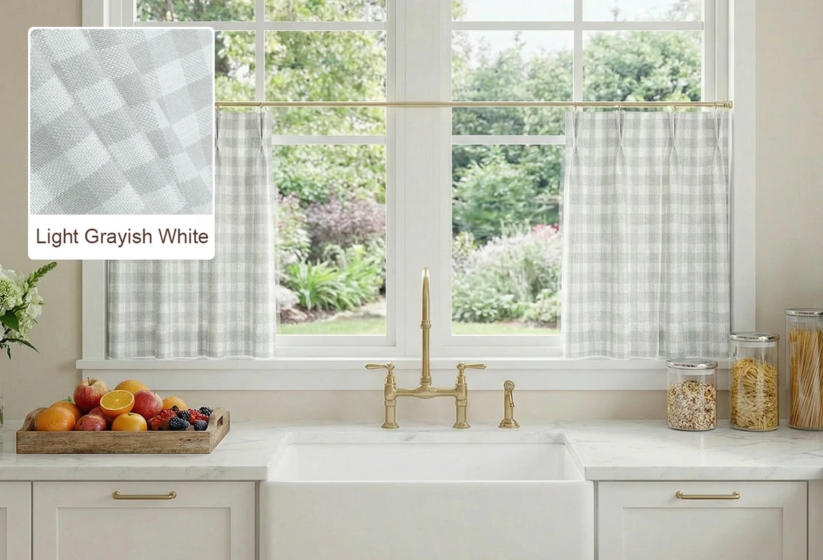 Light Grayish White Simon cafe curtain fabric