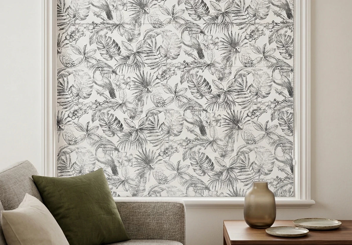 Orion linen-look blackout Roman shade in a softly styled room