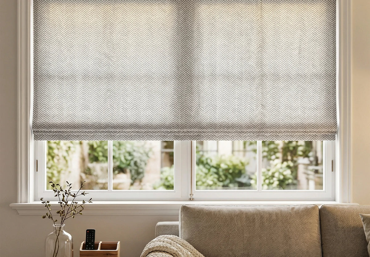 Taupe Orion Roman shade in a modern interior
