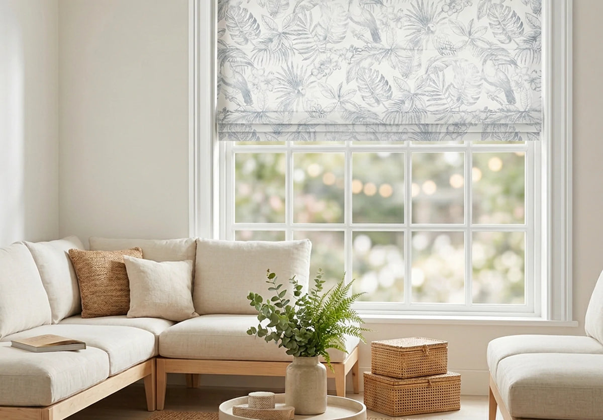 Taupe Orion Roman shade in a modern interior