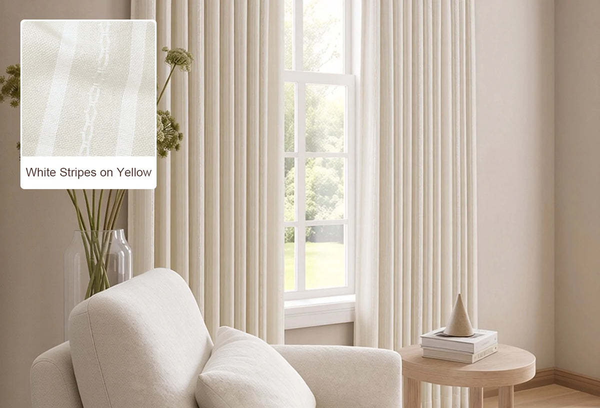 White Stripes on Yellow Ocean curtain fabric