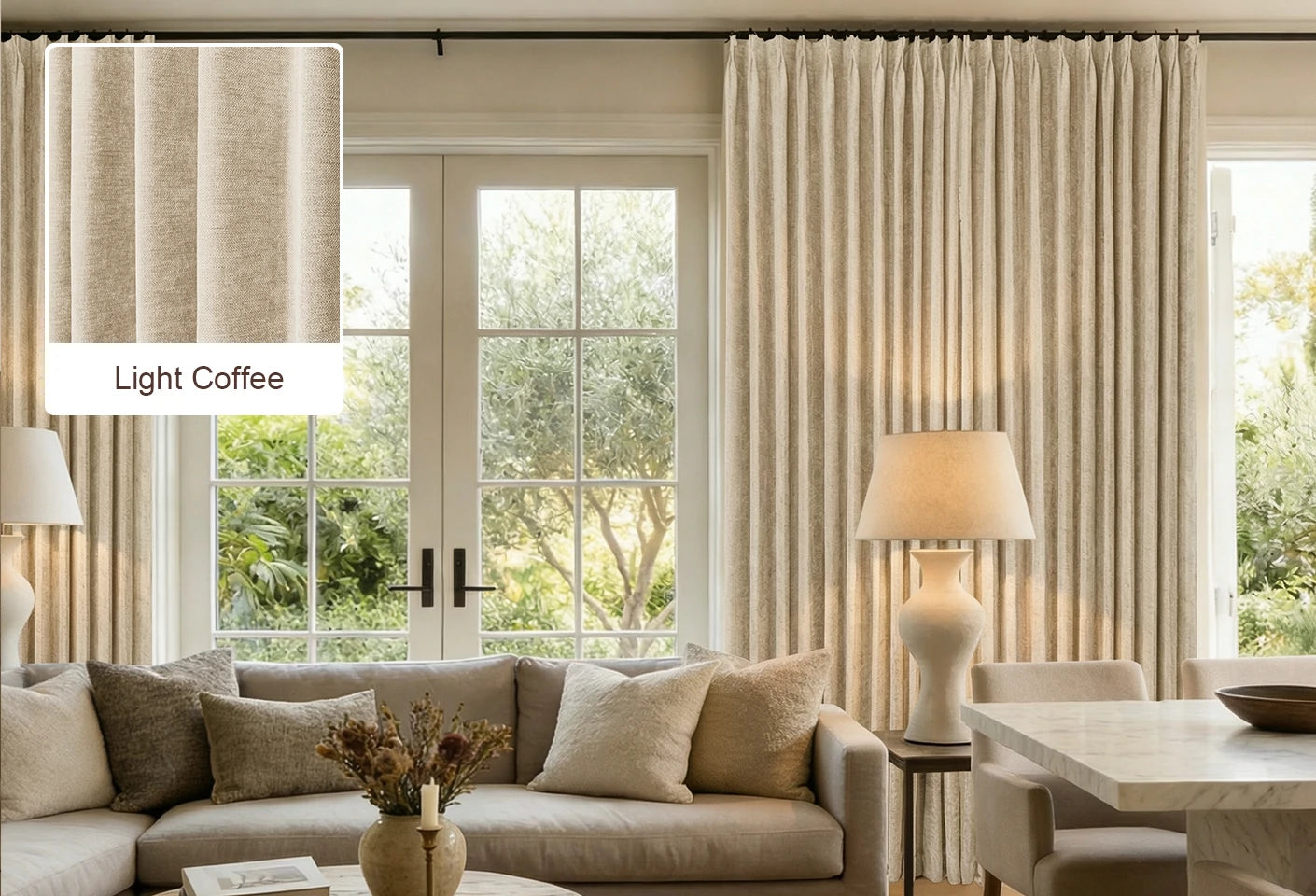 Light Brown Lucas curtain fabric swatch