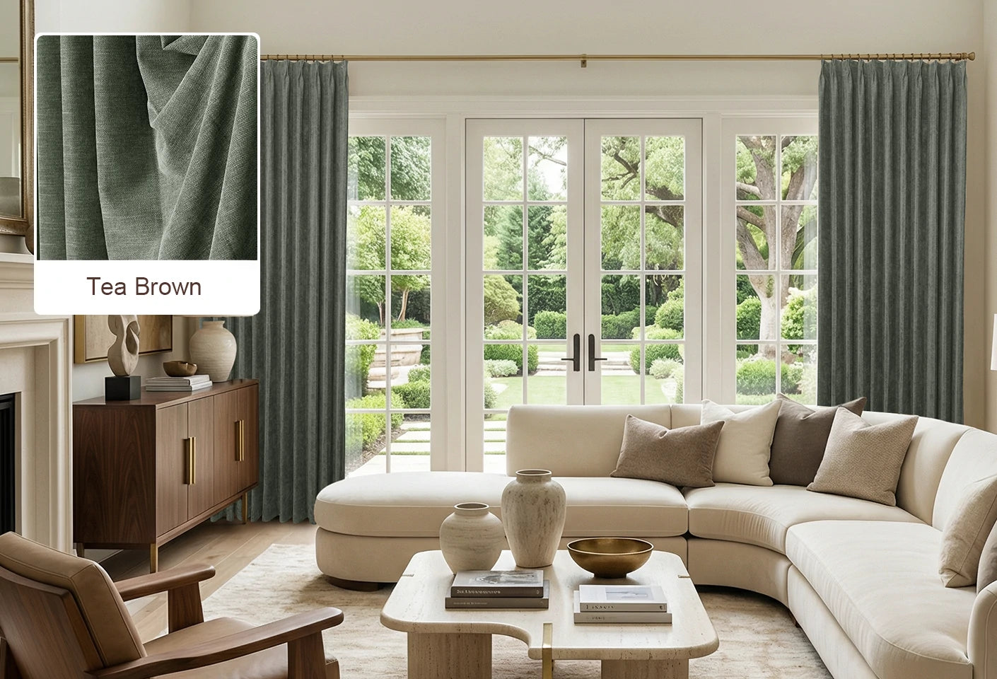 Light Brown Lucas curtain fabric swatch