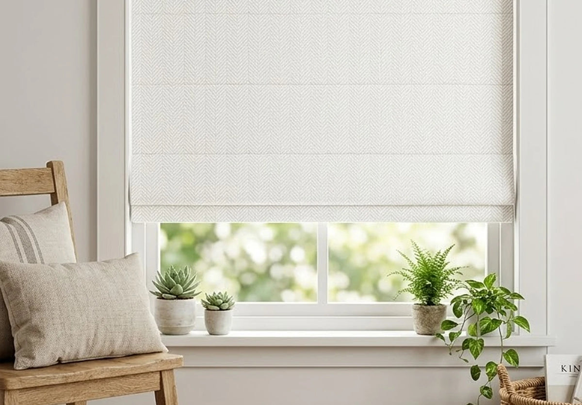 Orion linen-look blackout Roman shade in a softly styled room