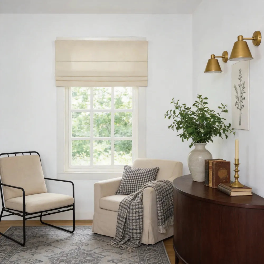 Orion linen-look blackout Roman shade in a softly styled room